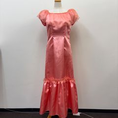フラダンス　ダンス衣装　ノーブランド　ワンピース　ドレス　ムームー　ピンク　サテン地　チュール　パフスリーブ