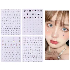 【数量限定】3D 光る ステッカー 貼り付け可能 シール キラキラ カラフル フェイス シール 涙メイク 簡単貼る 顔面デコ 4枚セット デコパーツ ラインストーン DIY用品 手芸用品 YANYULI (A)