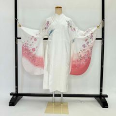 二尺袖 単品 卒業式着物 白 裄68.5cm Lサイズ  袴用着物 化繊 中古 4550