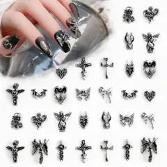 【新品未開封】 ネイルデザイン用品DIYクラフトアクセサリー ネイルパーツ ネイルパーツ レトロパンクネイルアートジュエリー、3Dネイルアートアクセサリー十字架の頭蓋骨の希望の天使30個女性のためのレトロなネイルアクセサリーDIY