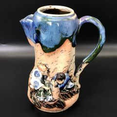 隅田焼　高浮彫人物図　水差し　19cm　立体造形　賢者　童　A※訳あり . 隅田焼 高浮彫人物図 水差し 19cm 立体造形 賢者 童 ※訳あり