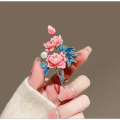 ブローチ花大人可愛いセレモニー中華シノワズリピンク上品アクセサリー牡丹パール白青