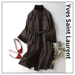 Yves Saint Laurent イヴサンローラン ビンテージ コーデュロイ切替 ロングコート ブラウン 茶 羽織(74E＋0287)25A☆