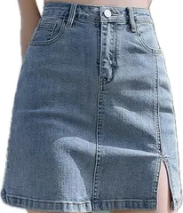 GIVEK ミニスカート タイト デニム スリット セクシー スリム 美脚デザイン レディース(ブルー,  XL)