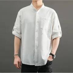 ☆ オフホワイト ☆ XL ☆ シャツ メンズ シャツ  メンズシャツ カジュアルシャツ  シャツ シンプル バンドカラー 薄手 無地 おしゃれ カジュアル 春 夏 秋 トップス オシャレ コットンリネン シャツジャケット 羽織り
