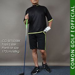 新品【COMONGOLF/コモンゴルフ】ボックスシルエット半袖モックネック&ショートパンツゴルフセットアップ/ブラック(CG-SET505BK)ゴルフウェア ゴルフパンツ 春夏 ズボン ハーフパンツ ポンチ ストレッチ ドライ M L XL XXL XXXL