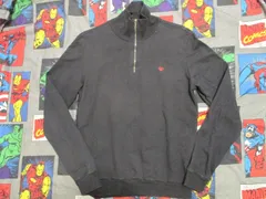 ワンポイントロゴ刺繍 ハーフジップ スウェットシャツ S 黒 ブラック USA古着