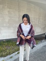 尾州織　高級ポケット付き大判ストール　ウィステリア　えんじ