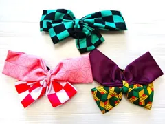 アウトレット 新品【和柄】3点セット リボン 髪飾り ヘアゴム 大きめタイプ ヘアアクセサリー 袴 ジュニア 女の子 大人用 子供用 市松 麻の葉 亀甲