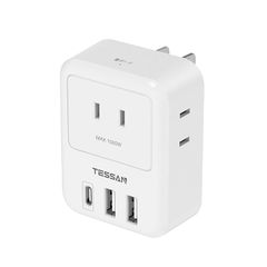 電源タップ USB-C付き TESSAN コンセント タップ 3個AC口 2個USB-Aポート 1個Type-Cポート たこあしコンセント タコ足配線 雷ガード付 ホワイト 日本国内でのみ使用可能