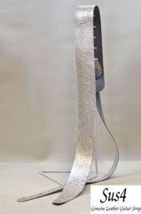 ハンドメイド　国産 本革ギターストラップ（スタンダードタイプ) シルバー　模様加工