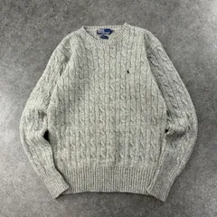 90s 00s Polo by Ralph Lauren Cable Sweater Gray ポロバイラルフローレン ケーブルニット セーター ウール クルーネック ワンポイント刺繍 グレー メンズ