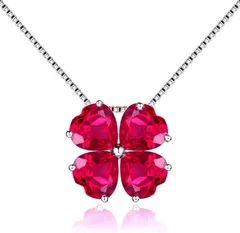 JIANGXIN ハート シルバー925 ネックレス レディース 四つ葉のクローバー 誕生石(レッド)