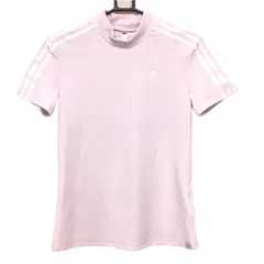 【超美品】アディダス 半袖ハイネックシャツ ライトピンク 袖3ライン レディース M ゴルフウェア adidas
