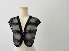 【 美品　black スパンコールレース＆刺繍　　半袖ボレロ　size M 】