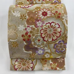 【美品】 袋帯 秀品 振袖向き 花柄 桜 金糸 箔 金色 六通 正絹 【中古】