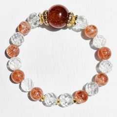 レッドルチルクォーツ×水晶×サンストーン　ブレスレット