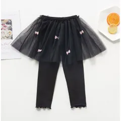 ☆ ブラック ☆ 130cm ☆ リボンチュールスカッツ キッズ ボトムス スカッツ キッズ レギンス 女の子 チュールスカート レギンスパンツ スパッツ 10分丈 かわいい レース リボン 子供服 子ども服 おしゃれ オシャレ ボトムス ロングパンツ 可愛い