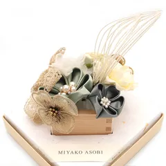 髪飾り １０点セット 京都 西陣 和小物 京あそび MIYAKO ASOBI 枡 緑 成人式 花 和風 浴衣 着物 振袖 袴 七五三 子供 結婚式お呼ばれ 卒業式 入学式 コーム 髪留め 日本製 送料無料 W 85 MU-T7-0792 w729　Si