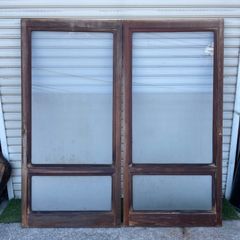 【レトロ】木製 建具 2枚セット（モールガラス・霞ガラス）古道具 DIY レトロ】木製 建具 2枚セット（モールガラス・霞ガラス）古道具 DIY