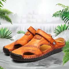 サンダル メンズ 夏 おしゃれ サンダルスリッパ PU－レザーシューズ 靴 紳士用 履き心地抜群革サンダル 夏 2WAYアウトドア 通気 ローマグラディエータービーサン 痛くない 軽量 メンズスリッパ ビーチサンダル　通勤　通学(ライトブラウン)