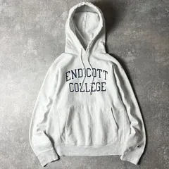 00s Champion 2段 カレッジ プリント オリジナル リバースウィーブ スウェット フード パーカー M / 00年代 オールド チャンピオン 霜降り グレー