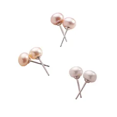 【新品】 パールピアス 真珠ピアス レディース 天然淡水パール 小さめ 銀999 金属アレルギー対応 ホワイト ピンク パープル シンプル 1ペア 両耳用 QYHH038 (薄ピンク) 0