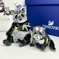 値下げ！SWAROVSKI　スワロフスキー　PANDAS　パンダ　親子　2008年度SCS会員様限定　クリスタルガラス　クリア　ブラック　900918　インテリア小物　オーナメント　フィギュア　オブジェ　非売品　動物　アニマル【Y53858】