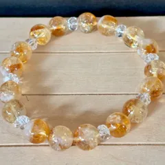 【No838】天然石ブレスレット　シトリン　カット水晶