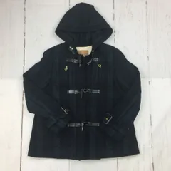 ナノユニバース★チェック柄/ウール/ショート丈ダッフルコート【36/S/緑×紺】ネック袖装飾ベルト/nano・universe◆BA2