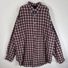 古着 90's/90年代 ノーティカ NAUTICA 長袖シャツ ロゴ 刺繍 チェック柄 薄手 XL  レッド系 マルチカラー メンズ