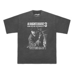 メンズ レディース 半袖Tシャツ 映画 ホラー Tシャツ エルム街の悪夢 色落ち加工ブラック　Lサイズ