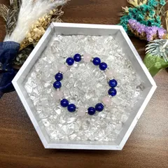 ラピスラズリ&ローズクォーツ パワーストーン ブレスレット 天然石ブレス (シルバー) 10mm メンズ・レディース 恋愛運 お守り [17]