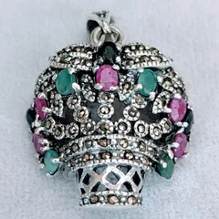 トルコ製 925silver 天然石 ペンダントトップ（花籠）