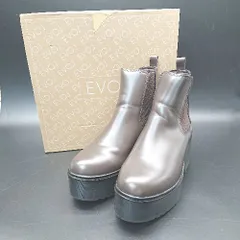 ■ ◎ EVOL 厚底ソール ラウンドトゥ ゴム カジュアル トレンド ショート丈 ショートブーツ サイズM ブラウン レディース E  【1307260005110】