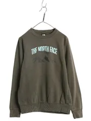 【お得なクーポン配布中!】 ノースフェイス プリント スウェット メンズ S 古着 アウトドア トレーナー 裏起毛 ベア イラスト グラフィック クルーネック 薄手 カーキ