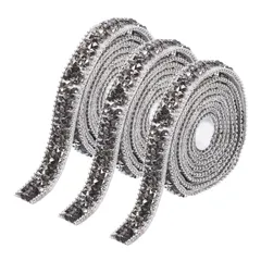 uxcell 3個セット 樹脂ラインストーン 3ヤード 自己接着 グレー ダイヤモンドリボン ラインストーンストリップ テープ 衣料品 DIY クラフト用