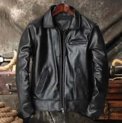 新品☆本革ライダースジャケット メンズファッション 牛革 革ジャン シンプル レザージャケット オートバイの防風コート