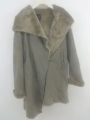 ■ URBAN RESEARCH ROSSO フード付 長袖 フェイクムートン コート サイズF グレー ブラウン系 レディース E  【1304140017485】