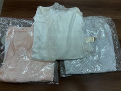 女性用 シルクパジャマ ナイトガウン レース ネグリジェ  3点セット ホワイト ライトピンク アイスグレー
