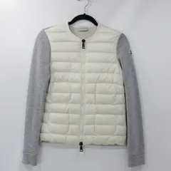 極美品✨MONCLER ノーカラー　ダウン切り替え　カーディガン　ホワイト MONCLER/モンクレール】 レディース カーディガン ①◯寒くなり