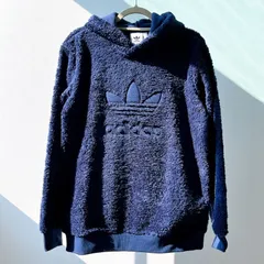 『adidas Sherpa Hoodie Sweatshirt』アディダス モコモコ素材 プルオーバーパーカー Navy : S