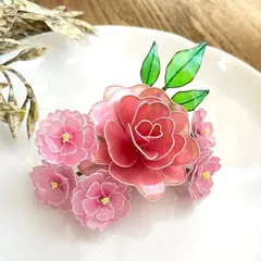 薔薇と八重桜のコサージュ《ゴールドラメの薔薇》 ＊2way ＊ヘアクリップ ＊ディップフラワー ＊アメリカンフラワー ＊卒業式 ＊入学式