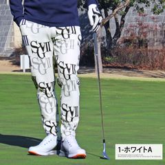 Men's GIORNO SEVEN Golf Pants with All-Over Logo, Stylish, Spring/Summer/Autumn/Winter, Size 1-WhiteA