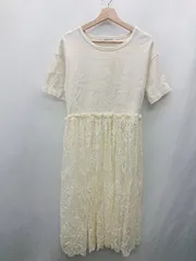 ◇ ⊂ AZUL BY MOUSSY レース 異素材ドッキング 半袖 ロング ワンピース サイズM アイボリー レディース E  【1412090047367】