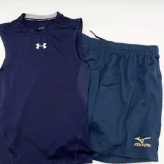 [2点セット] ミズノ ハーフショーツ パンツ L アンダーアーマー インナー S/M ネイビー メンズ スポーツウェア