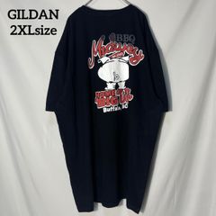 【GILDAN】豚のお尻 アニマル BBQ プリントロゴ　無地　オーバーサイズ　半袖Tシャツ　クロ　2XL US
