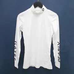 パーリーゲイツ PEARLY GATES ゴルフウェア 長袖 カットソー ハイネック 0 白系 ホワイト ストレッチ ロゴ 文字 プリント タグ付