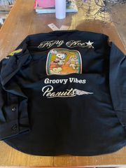 SNOOPY×Flagstaff フラッグスタッフ スヌーピー刺繍 シャツ ブルゾン 長袖 451088 ブラック  SNOOPY ピーナッツ ウッドストック バイク アメリカンバイク