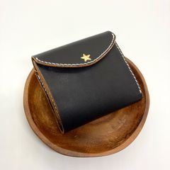 【コンパクトウォレット】国産ヌメ革　茶芯　ブラック　黒　手縫い　二つ折り財布